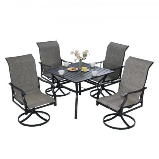 Picture of VEVOR 7 Pieces Patio Dining Set, Outdoor Rectangle Furniture Table and Chairs Set, All Weather Garden Furniture Table Sets, HIPS Patio Conversation Set, For Lawn, Deck, Backyard, Poolside, Black