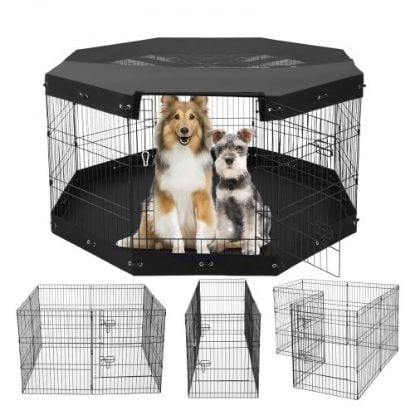 Picture of VEVOR Dog Playpen, 8 Panels Foldable Metal Dog Exercise Pen with Bottom Pad, 24" H Pet Fence Puppy Crate Kennel with Ground Stakes, Indoor Outdoor Dog Pen for Small Medium Pets, for Camping, Yard