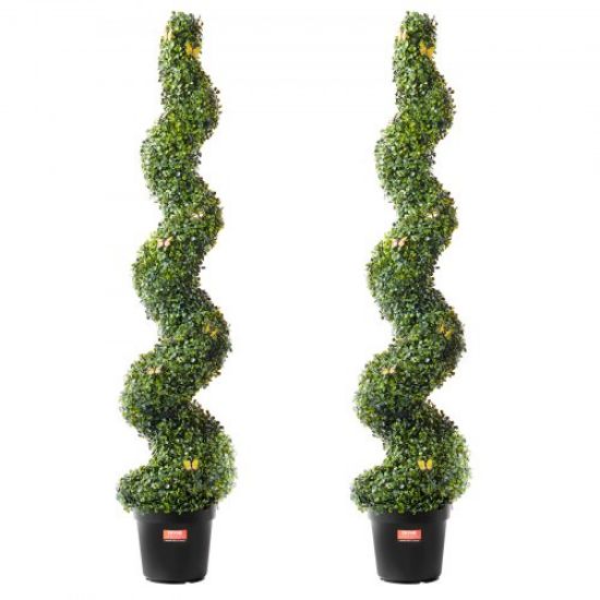 Picture of VEVOR Artificial Topiaries Boxwood Trees, 48 inch Tall (2 Pieces), 3 Ball-Shape Faux Topiaries Plant with Planters, Green Feaux Plant w/ Replaceable Leaves & Port for Decorative Indoor/Outdoor/Garden