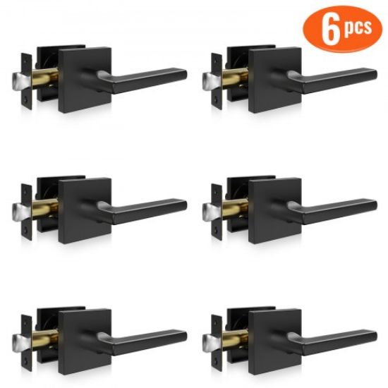 Picture of VEVOR Passage Door Handle, 1 Pack Matte Black Door Lever, Left or Right Handing Reversible Lever Non-Locking, 45° Rotation to Open, Square Interior Door Handles for Hallways, Closets, Meeting Spaces