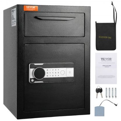 Picture of VEVOR 1.7 Cub Depository Safe, Deposit Safe with Drop Slot, Electronic Code Lock and 2 Emergency Keys, 17.71'' x 13.77'' x 13.77'' Business Drop Slot Safe for Cash, Mail in Home, Hotel, Office