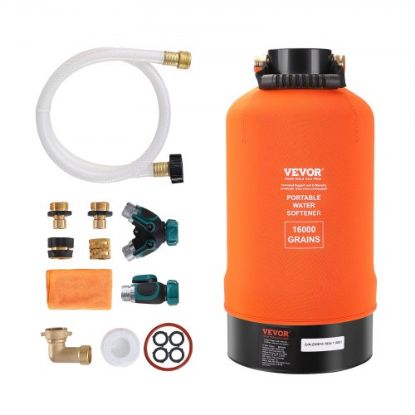 Picture of VEVOR RV Water Softener, 16,000 Grain Portable Water Softener, with 3/4" Brass Fittings and 42" Hose, Soften Hard Water Filter System for RVs, Trailers, Boats, Mobile Car Washing, Pressure Washing