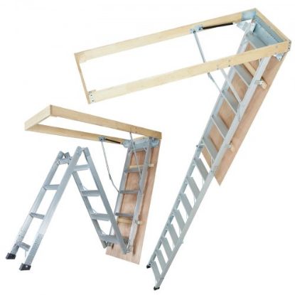 Picture of VEVOR Attic Ladder Telescoping, 350-pound Capacity, 39.37" x 23.6", Multi-Purpose Aluminium Extension, Lightweight and Portable, Fits 9.8'-10.5' Ceiling Heights, Convenient Access to Your Attic Standa