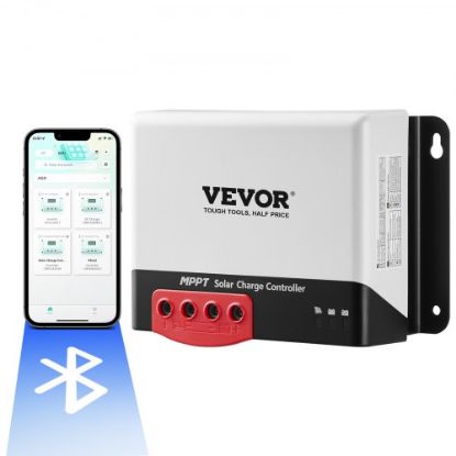 Picture of VEVOR 20A MPPT Solar Charge Controller, 12V / 24V Auto DC Input, Solar Panel Regulator Charger with LCD Display Temperature Sensor Cable, for Sealed(AGM), Gel, Flooded and Lithium Battery Charging