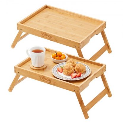 Picture of VEVOR Bed Tray Table with Foldable Legs & Media Slot, Bamboo Breakfast Tray for Sofa, Bed, Eating, Snacking, and Working, Serving Laptop Desk Tray TV Tray, Portable Food Snack Platter, 19.7" x 11.8"