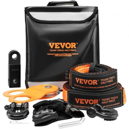 Picture of VEVOR Off-Road Recovery Kit, 3" x 30', Heavy Duty Winch Recovery Kit with 30,000 lbs Capacity Polyester Tow Strap, 44,092 lbs D-Ring Shackles, Storage Bag, for ATVs, Jeeps, Off-Road Vehicles, Trucks