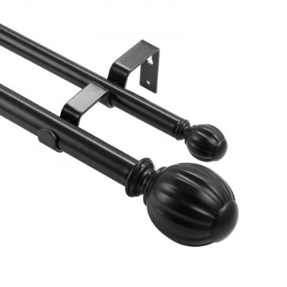 Picture of VEVOR 1 Inch Double Curtain Rods 36 to 72 Inches(3-6ft), Drapery Rods for Windows 24 to 68 Inches, Telescoping Dual Curtain Rod with Round Finials, Black