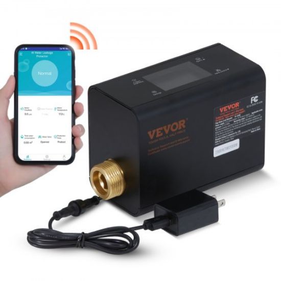 Picture of VEVOR Smart Water Monitor and Automatic Shutoff Detector, Home Water Leak Detector 2.0-4000 L/H Measure Range 6 Modes