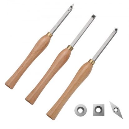 Picture of VEVOR Wood Lathe Chisel Set, 3 PCS Woodworking Turning Tools, Includes Square, Round, Diamond Carbide Blades, 7.87" Comfortable Grip Handles, Wood Chisel Set with Wooden Box For Turning Pens or Small