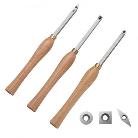 Picture of VEVOR Wood Lathe Chisel Set, 3 PCS Woodworking Turning Tools, Includes Square, Round, Diamond Carbide Blades, 7.87" Comfortable Grip Handles, Wood Chisel Set with Wooden Box For Turning Pens or Small