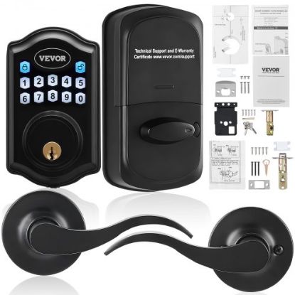 Picture of VEVOR Keyless Entry Door Lock with Handle, Electronic Keypad Entry Lever, Password and Key Unlock Combination Door Lock, Auto-Locking Keypad Door Lock with Deadbolt for Front Door, Matte Black