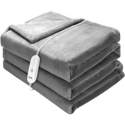 Picture of VEVOR Heated Blanket Electric Throw, 50" x 60" Twin Size, Soft Flannel & Sherpa Heating Blanket with 3 Hours Timer Auto-off, 5 Heating Levels for Sofa, Machine Washable, ETL & FCC Certification (Grey)