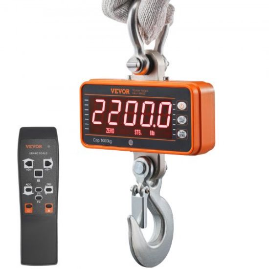 Picture of VEVOR Digital Crane Scale, 11000 lbs/5000 kg, Industrial Heavy Duty Hanging Scale with Remote Control, Cast Aluminum Case & LED Screen, High Precision for Construction, Factory, Farm, Hunting (Silver)