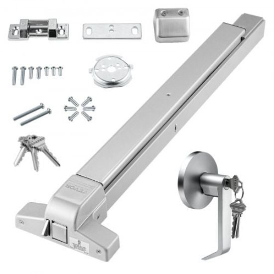 Picture of VEVOR Door Push Bar Panic Exit Device, 31” Stainless Steel Commercial Emergency Exit Door Push Bar with Exterior Lever and 3 Keys, Emergency Exit Door Hardware for 30"-36" Metal Wood Door