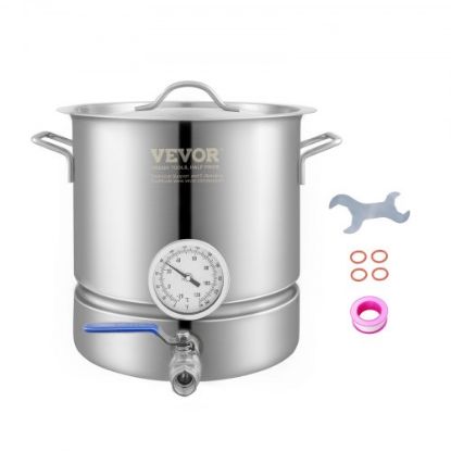 Picture of VEVOR Stainless Steel Kettle, 5 GALLON Brewing Pot, Tri Ply Bottom for Beer, Brew Kettle Pot, Home Brewing Supplies Includes Lid, Handle, Thermometer, Ball Valve Spigot, Filter, Filter Tray