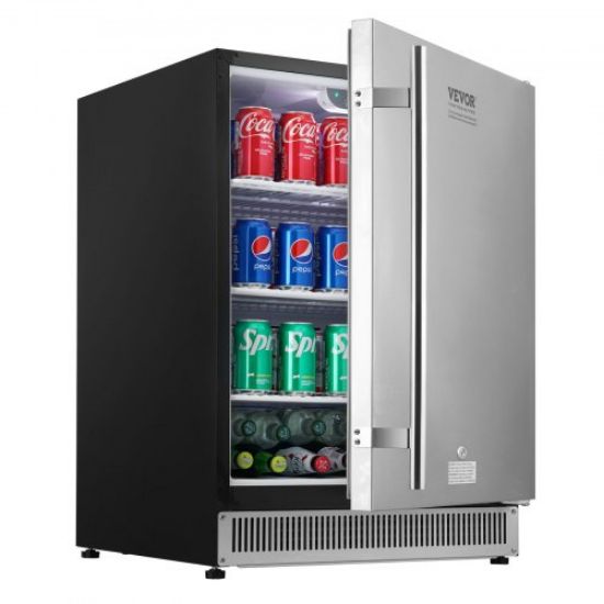 Picture of VEVOR 24 inch Indoor/Outdoor Beverage Refrigerator, 185QT Undercounter or Freestanding Beverage Fridge, 175 Cans Built-in Beer Fridge with Stainless Steel Body for Residential Home Bar Commercial Use