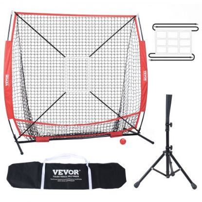 Picture of VEVOR 7x7 ft Baseball Softball Practice Net, Portable Baseball Training Net for Hitting Batting Catching Pitching, Backstop Baseball Equipment Training Aids with Strike Zone