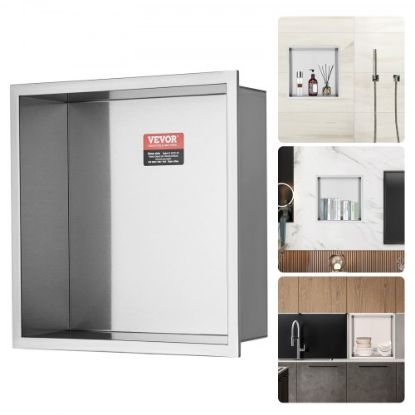 Picture of VEVOR Shower Niche Ready for Tile 16" x 32", Double Shelf Organizer, Square Corners Wall-inserted Niche Recessed, Sealed Protection Modern Soap Storage Niche for Shower Bathroom, Black