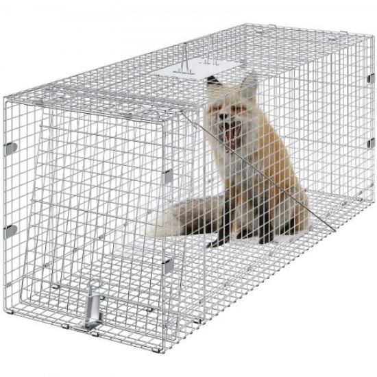 Picture of VEVOR Live Animal Cage Trap, 24" x 8" x 8" Humane Cat Trap Galvanized Iron, Folding Animal Trap with Handle for Rabbits, Stray Cats, Squirrels, Raccoons, Groundhogs and Opossums