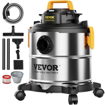 Picture of VEVOR Shop Vacuum Wet And Dry, 5 Gallon 6 Peak HP Wet/Dry Vac, Powerful Suction with Blower Function with Attachments 2-in-1 Crevice Nozzle, Small Shop Vac Perfect for Carpet Debris, Pet Hair, Car