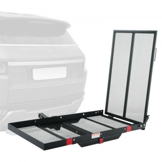 Picture of VEVOR Hitch Mount Cargo Carrier, 45.3" x 25.6" Aluminum Hitch Cargo Rack with Folding Ramp, Hitch Rack Basket with Stabilizer and Straps, 500LBS Mobility Scooter Carrier Fit 2" Hitch Receiver