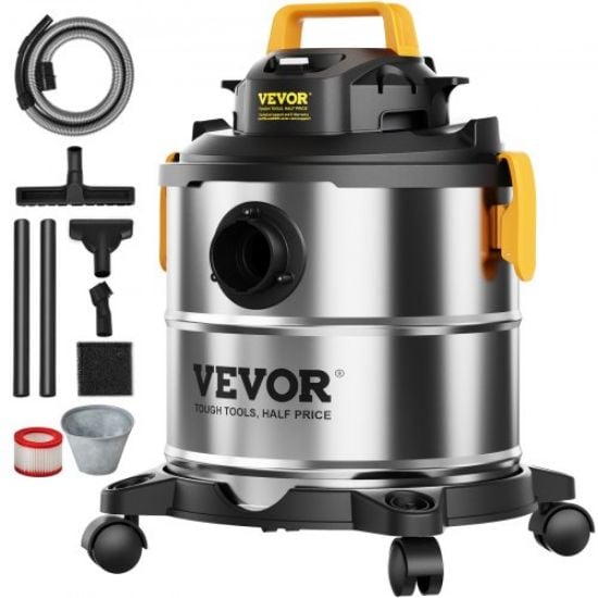 Picture of VEVOR Stainless Steel Wet Dry Shop Vacuum, 8 Gallon 6 Peak HP Wet/Dry Vac, Powerful Suction with Blower Function w/ Attachment 2-in-1 Crevice Nozzle, Small Shop Vac Perfect for Carpet Debris, Pet Hair