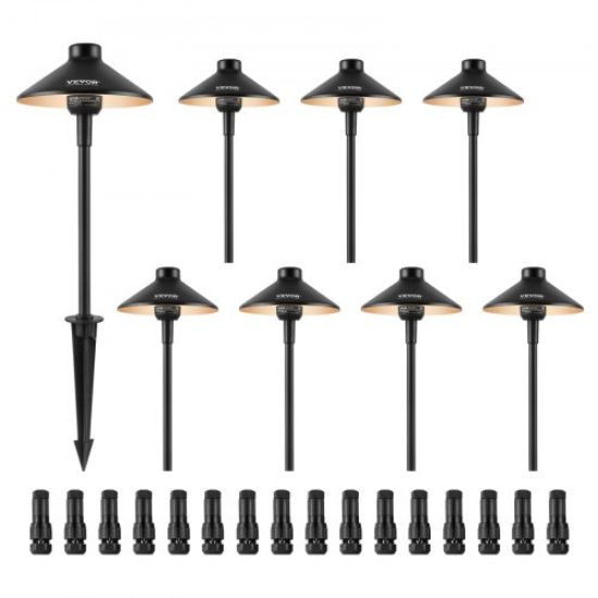 Picture of VEVOR 12 Pack Low Voltage Landscape Path Lights, 3W 210LM 12V-24VAC/DC Outdoor LED Pathway Lighting, 3000K Warm White Walkway Lights with Quick Connectors, IP66 Waterproof for Yard Garden Sidewalk