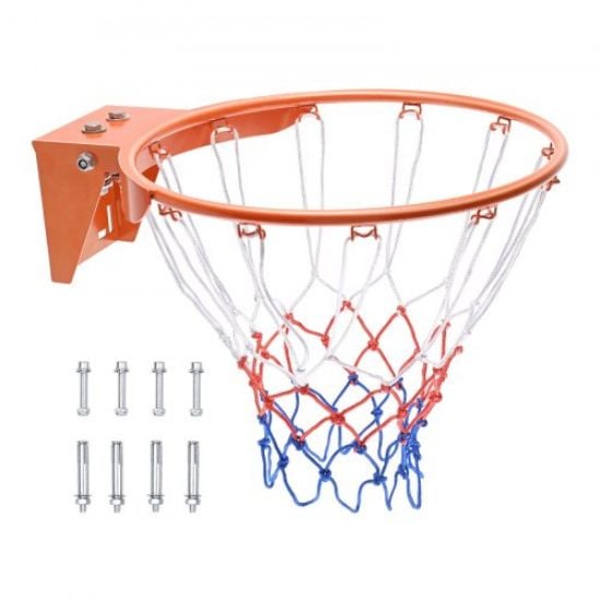 Picture of VEVOR Basketball Rim, Wall Door Mounted Basketball Hoop, Heavy Duty Q235 Basketball Flex Rim Goal Replacement with Net and Double Spring, Standard 18" Indoor Outdoor Hanging Hoop for Kids Adults