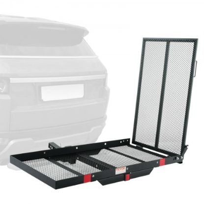 Picture of VEVOR Hitch Mount Cargo Carrier, 45.3" x 25.6" Iron Hitch Cargo Rack with Folding Ramp, Hitch Rack Basket with Stabilizer and Straps, 500LBS Mobility Scooter Carrier Fit 2" Hitch Receiver