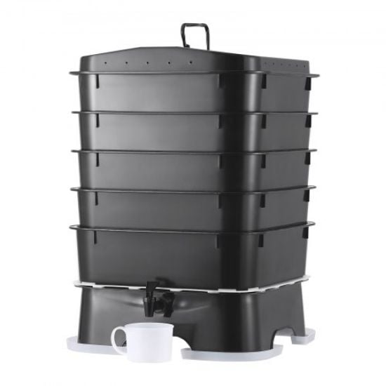 Picture of VEVOR 5-Tray Worm Composter, 50 L Worm Compost Bin Outdoor and Indoor, Sustainable Design Worm Farm Kit, for Recycling Food Waste, Worm Castings, Worm Tea, Vermiculture and Vermicomposting