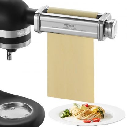 Picture of VEVOR Pasta Attachment for KitchenAid Stand Mixer, Stainless Steel Pasta Roller Cutter Set Including Pasta Sheet Roller, Spaghetti and Fettuccine Cutter, 8 Adjustable Thickness Knob Pasta Maker, 3Pcs