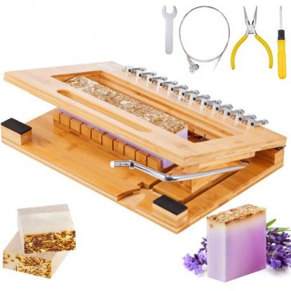 Picture of VEVOR Soap Making Kit, Bamboo Cutting Box and Inner Box with Silicone Mold, Stainless Steel Straight Cutter and Wavy Cutter, 100 Bags and 105 Stickers, Soap Making Supplies DIY Kits for Adults