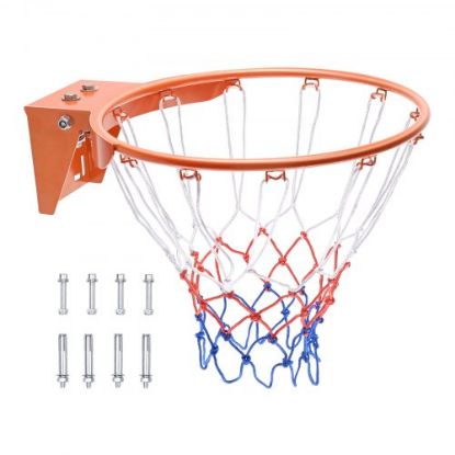 Picture of VEVOR Basketball Rim, Wall Door Mounted Basketball Hoop, Heavy Duty Q235 Basketball Flex Rim Goal Replacement with Net, Standard 18" Indoor and Outdoor Hanging Basketball Hoop for Kids Adults