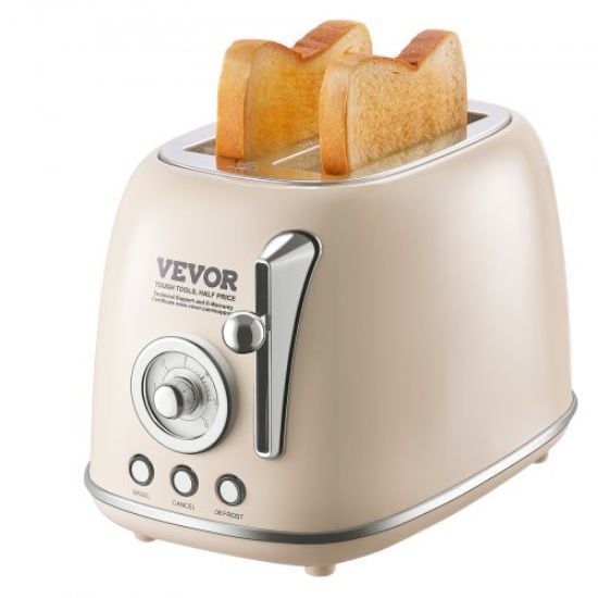 Picture of VEVOR Retro Stainless Steel Toaster, 4 Slice, 1625W 1.5'' Extra Wide Slots Toaster with Removable Crumb Tray 6 Browning Level, Reheat Cancel Defrost and Bagel Functions for Toasting Bread Bagel Waffle