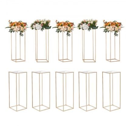 Picture of VEVOR 4PCS 35.43inch Tall Crystal Wedding Flowers Stand, Luxurious Centerpieces Flower Vases Crystal Gold Vase Metal, Perfect for T-stage Wedding Party Ceremony Dinner Event Hotel Home Decor