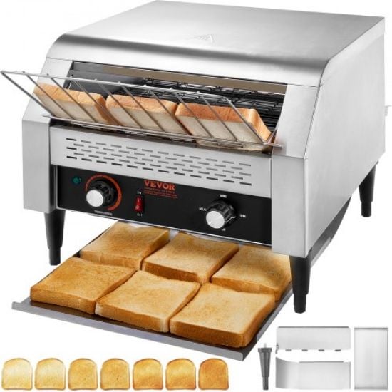 Picture of VEVOR Commercial Conveyor Toaster, 300 Slices/Hour Conveyor Belt Toaster, Heavy Duty Stainless Steel Commercial Toaster Oven, Electric  Restaurant Commercial Toaster for Toast Bun, Bagel, Bread