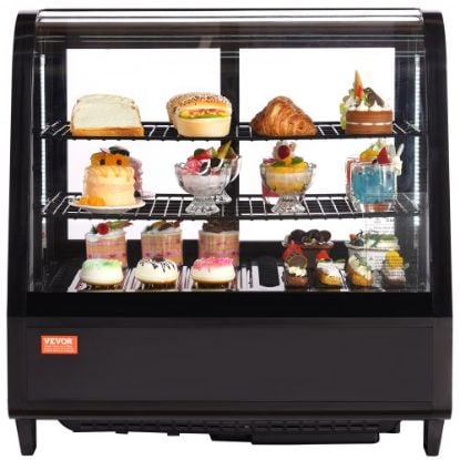 Picture of VEVOR Refrigerated Display Case, 3 Cu.Ft./85L Countertop Pastry Display Case, 3-Tier Commercial Display Refrigerator with LED Lighting, TURBO Cooling, Frost-Free Air-Cooling, Locked Door for Bakery