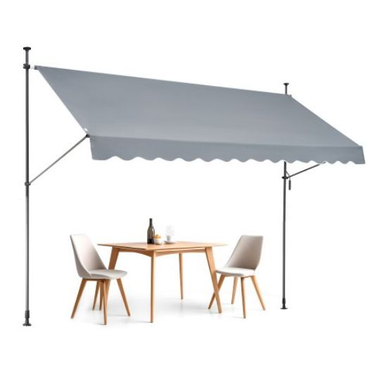 Picture of VEVOR Manual Retractable Awning, 12 x 10 ft Outdoor Patio Awning Retractable Sun Shade, Water-Resistant Polyester Patio Door Window Awning Sunshade Shelter with Crank Handle for Backyard, Balcony