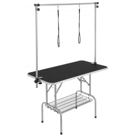 Picture of VEVOR Pet Grooming Table Arm with Clamp, 36''x24'' Dog Grooming Station, Foldable Pets Grooming Stand for Medium and Small Dogs, Free No Sit Haunch Holder with Grooming Loop, Bearing 330lbs