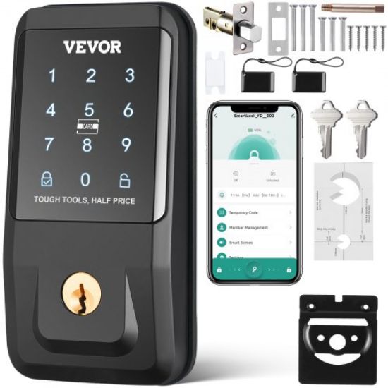 Picture of VEVOR Smart Lock, 5-in-1 Smart Door Knob, Fingerprint Deadbolt with App Control, Bluetooth Smart Lock, Keyless Entry Door Lock with Handle, Biometric Door Lock, Keypad Digital Door Lock for Front Door