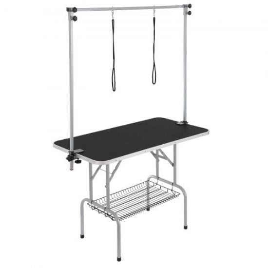 Picture of VEVOR Pet Grooming Table Arm with Clamp, 32''x18'' Dog Grooming Station, Foldable Pets Grooming Stand for Medium and Small Dogs, Free No Sit Haunch Holder with Grooming Loop, Bearing 220lbs