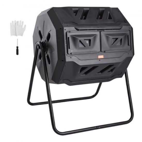 Picture of VEVOR Compost Bin, 37-Gal Dual Chamber Composting Tumbler, High Volume Two Rotating Chambers with 2 Sliding Door and Steel Frame, BPA Free Composter Bin Tumbler for Garden, Kitchen, Yard, Outdoor