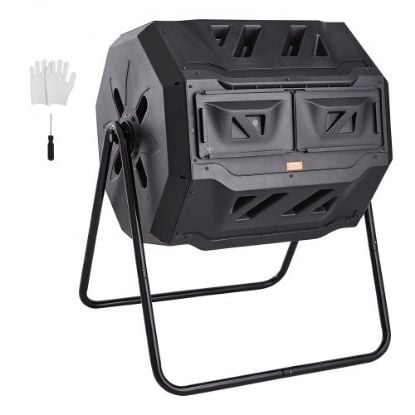 Picture of VEVOR Compost Bin, 43-Gal Dual Chamber Composting Tumbler, Large Tumbling Rotating Composter with 2 Sliding Doors and Steel Frame, BPA Free Composter Bin Tumbler for Garden, Kitchen, Yard, Outdoor