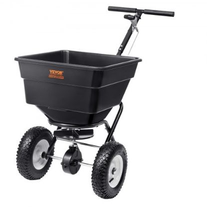 Picture of VEVOR Seed Spreader, 100 LB Capacity, Towable Poly Drop Design with 10" Wheels, Durable Steel Spike Aerator, for Efficient Fertilizing, Seeding, and Salt Distribution, Ideal for Home, Farm Use, Rug