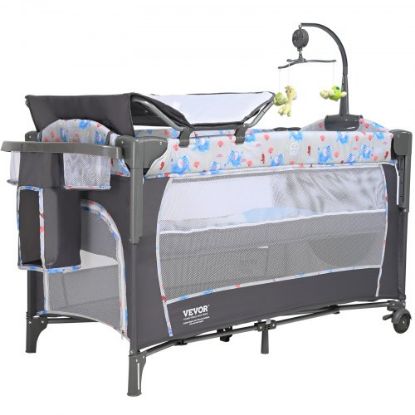 Picture of VEVOR Baby Bassinet, 12-Level Height Adjustable Easy to Fold Portable Baby Bassinet Bedside Sleeper with Storage Basket & Wheels, Baby Cradle Bedside Crib with Mosquito Net for Infant Newborn Girl Boy