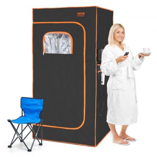 Picture of VEVOR Portable Steam Sauna Tent Full Size, 1000W Personal Sauna Blanket Kit for Home Spa, Detoxify & Soothing Heated Body Therapy, Time & Temperature Remote Control With Floor  Mat