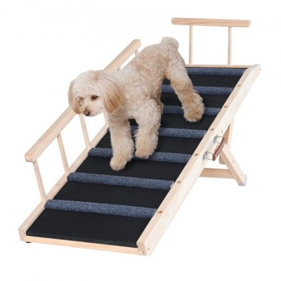 Picture of VEVOR Dog Ramp, Folding Pet Ramp for Bed, Adjustable Dog Ramp for Small, Large, Old Dogs & Cats, Wooden Pet Ramp with 41.3" Long Ramp, Adjustable from 13.77" to 25.59", Suitable for Couch, Sofa, Car