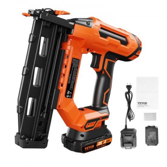 Picture of VEVOR 20V Cordless Finish Nailer, Cordless Brad Nailer Kit with 16Ga Nails, Battery and Charger, Tool-free Jam Release Battery Powered Framing Nail Gun, Nail Gun for Upholstery and Home Improvement