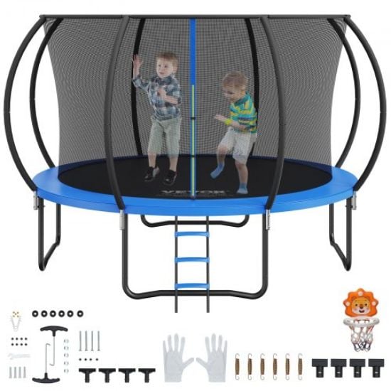 Picture of VEVOR 10FT Trampoline, 330 lbs Trampoline with Enclosure Net, Ladder, and Curved Pole, Heavy Duty Trampoline with Jumping Mat and Spring Cover Padding, Outdoor Recreational Trampolines for Kids Adults