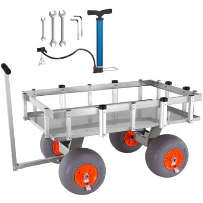 Picture of VEVOR Beach Fishing Cart, 500 lbs Load Capacity, Fish and Marine Cart with Four 13" Big Wheels PU Balloon Tires for Sand, Heavy-Duty Aluminum Pier Wagon Trolley with 6 Rod Holders for Fishing, Picnic